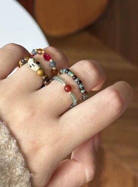 多巴胺彩色水晶串珠甜美食指戒