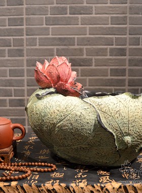 新中式风景观客厅喷泉假山流水