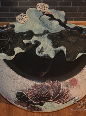 仿古风流水景会所大荷树脂工艺品