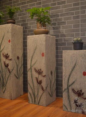 中式风仿石幽兰台柱树脂工艺品
