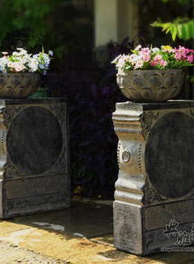 户外中式仿复古庭院别墅花园民宿门前装饰摆件门墩阶梯式盆景底座