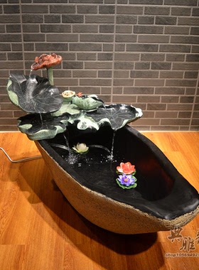 仿古风假山流水喷泉树脂工艺品