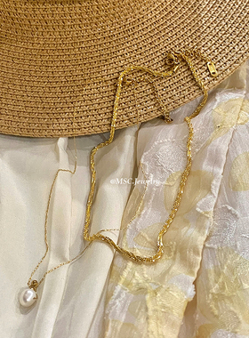 法式淡水珍珠18k锁骨链项链