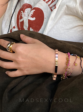 欧美ins复古双色金属指环戒指女款铜镀金钛钢女指环光滑小众饰品