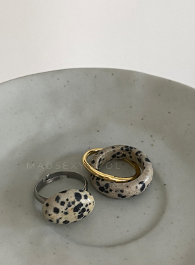 女天然石料新中式双环设计感戒指