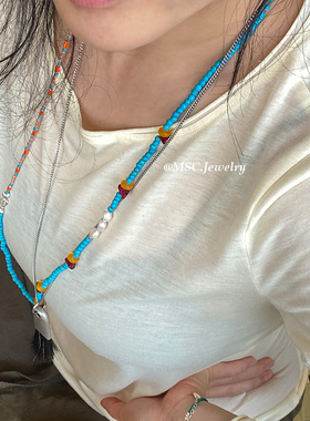 绿松石手工串珠项链彩色撞色