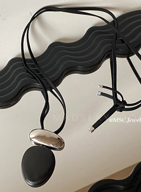 黑檀木金属拼接长款项链新中式