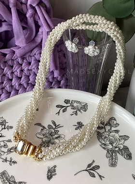 多层缠绕珍珠复古浪漫项链颈链