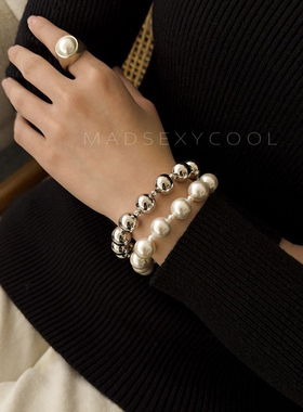 磁吸扣项链轻奢小众金属圆球珍珠