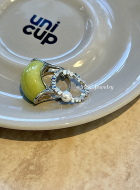 女碎银子珍珠韩系亮银色戒指