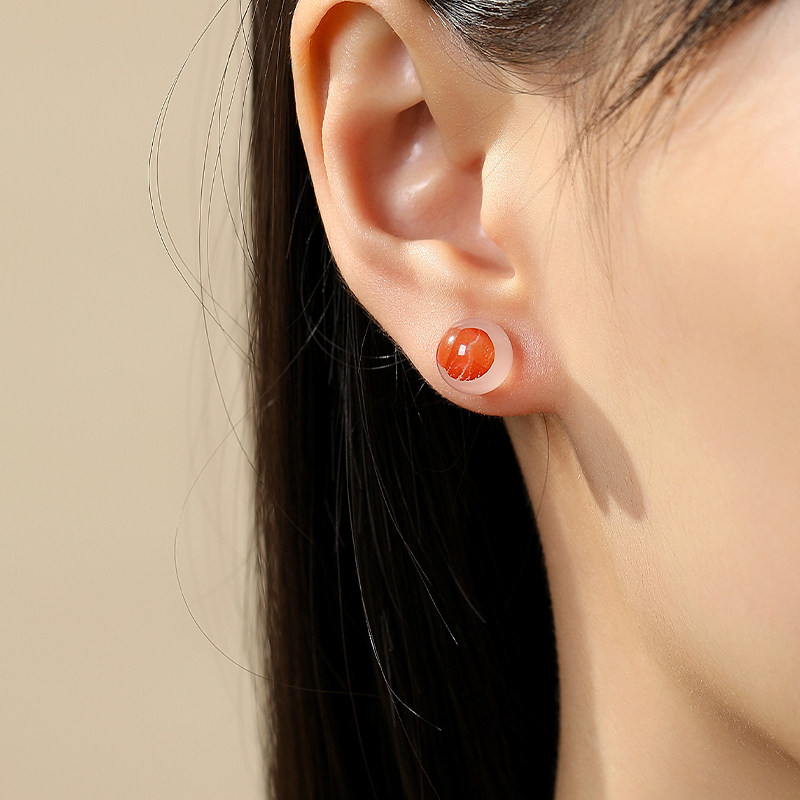 天然南红玛瑙耳钉18K金女款聚宝盆素珠圆珠耳环冰飘玄学旺财耳饰,淘宝优惠券,粉丝福利购,淘宝优惠卷