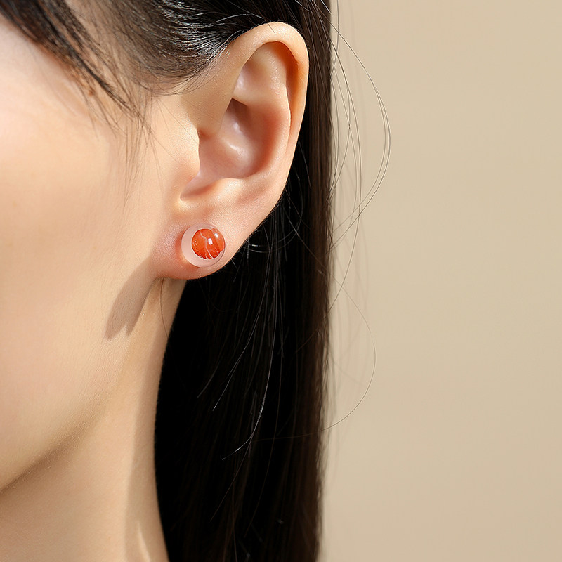 天然南红玛瑙耳钉18K金女款聚宝盆素珠圆珠耳环冰飘玄学旺财耳饰,淘宝优惠券,粉丝福利购,淘宝优惠卷
