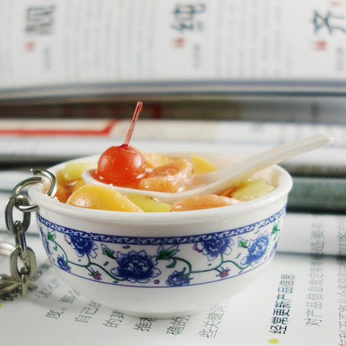 仿真食物钥匙扣青花瓷仿真拉面粥汤圆仿真餐新奇特挂饰钥匙圈挂件 - 图2