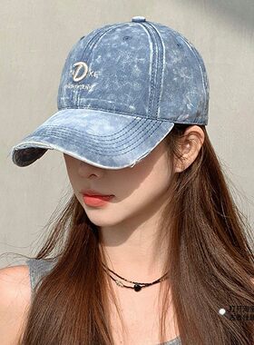 春夏新款水洗棒球帽美式复古字母刺绣遮阳帽时尚破洞显脸小鸭舌帽