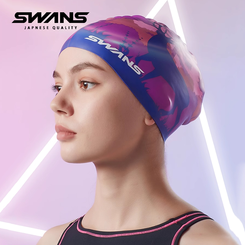 Swans男女防水硅胶游泳帽不勒头男女大头围加大长发时尚硅胶泳帽 - 图1