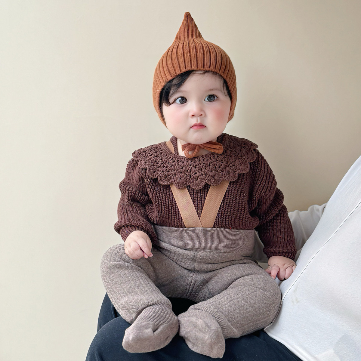 拉果拉婴儿外出冬装宝宝荧绿色毛衣针织衫浅粉加绒举重裤外出套装,淘宝优惠券,粉丝福利购,淘宝优惠卷