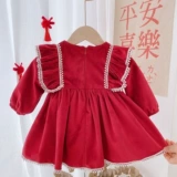 女童连衣裙红色女宝宝公主裙周岁衣服礼服宫廷风新年装加绒童裙子