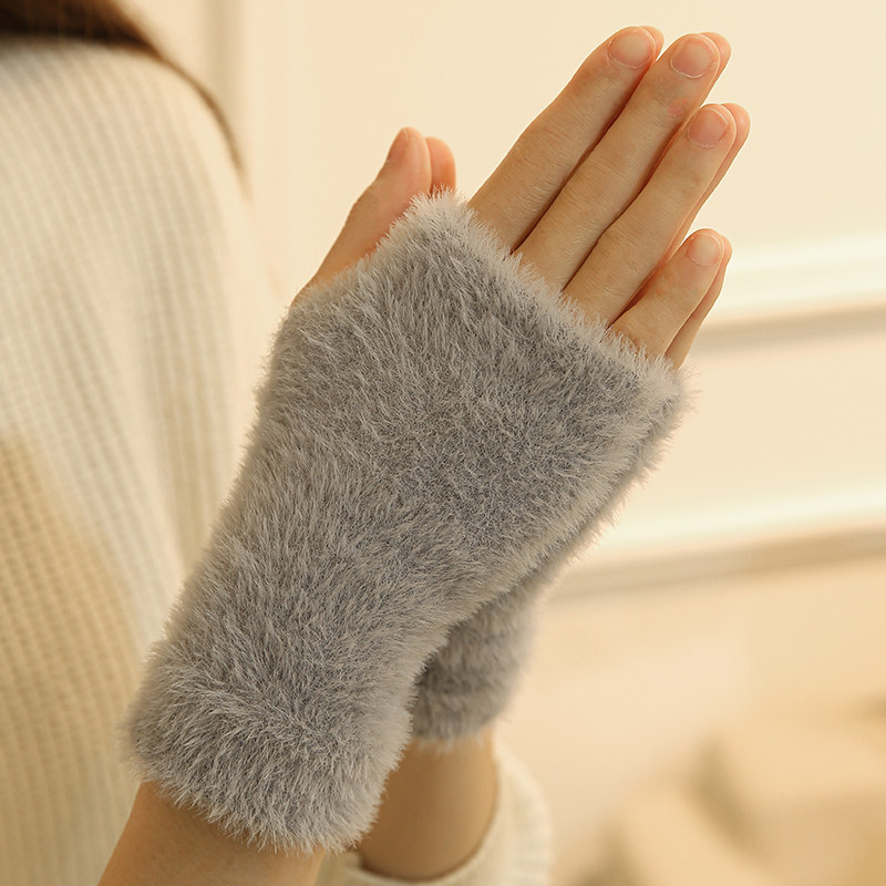 半指手套女冬季保暖防寒毛绒护手套儿童半截露指写字骑行2024新款,淘宝优惠券,粉丝福利购,淘宝优惠卷