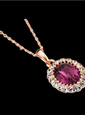 彩色甜美韩国吊坠蓝红绿水晶项链