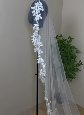 3米复古蕾丝法式长头纱新娘结婚婚纱配饰品跟妆造型样片拍摄旅拍