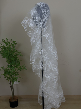 蕾丝仙气头纱洛丽塔花嫁COS新娘婚礼婚纱摄影样片拍照外景造型旅