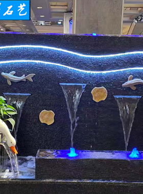 石材瀑布鱼池简约现代风创意装饰