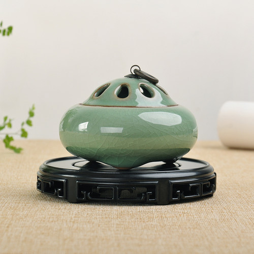 老红木红酸枝圆形回纹镂空茶壶盆景奇石花瓶铜聚宝盆摆件香炉木托 - 图1
