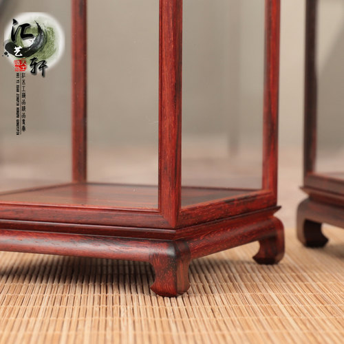 小叶紫檀越南黄花梨玻璃罩玉器茶壶铜器摆件橄榄核雕展示微防尘罩 - 图2