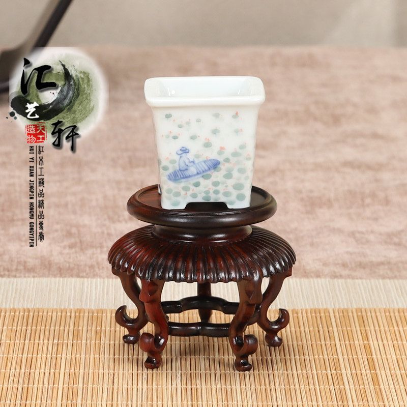 实木红酸枝花瓶微盆景茶壶香炉托架摆件铭杯展示加高复古圆形香几
