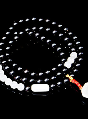 印尼黑檀木108手链紫光檀自创手链情侣搭配和田玉黑檀木手链