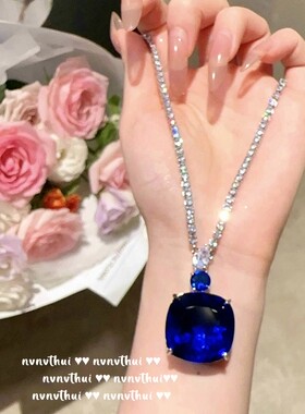 黛蓝大克拉锆石项链耳环组合