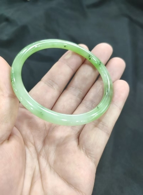 和田碧玉苹果绿细条手镯冰底苹果绿猕猴桃手镯55圈口无裂