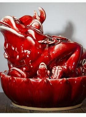 神后钧瓷手工摆件开业送礼窑变开片创意温家钧窑鸿运当头三足金蟾