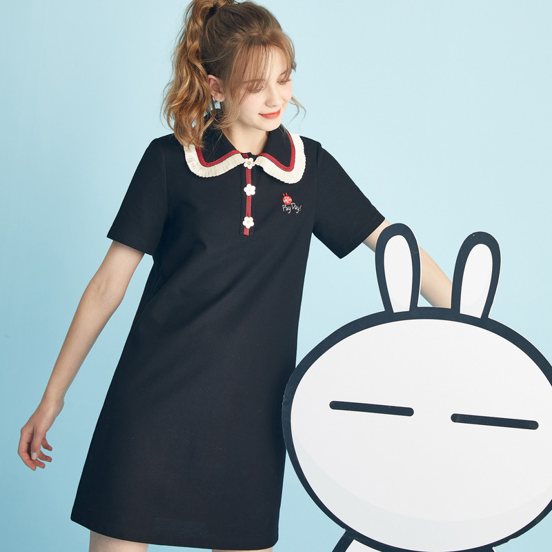 【兔斯基联名】秋水伊人黑色新款裙子 秋水伊人连衣裙