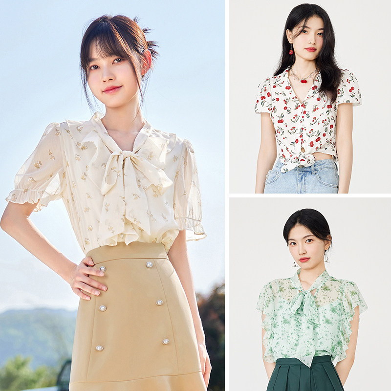  秋水伊人蕾丝衫/雪纺衫