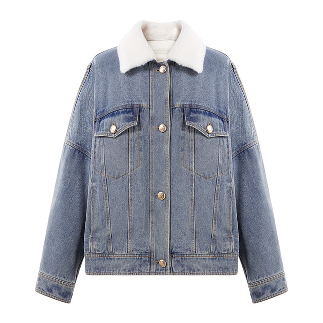 Qiushui Yiren retro denim lapel fur collar down jacket