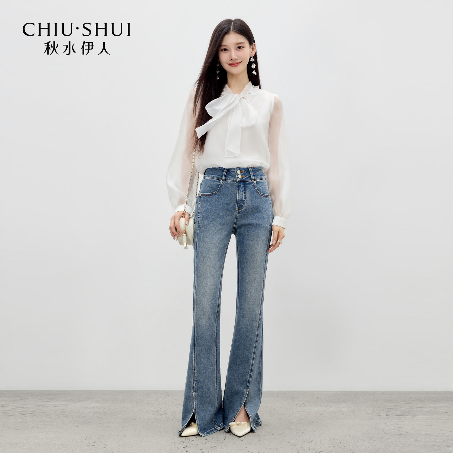 秋水伊人休闲甜美上衣2026年春季新款女领口木耳边优雅飘带蕾丝衫,淘宝优惠券,粉丝福利购,淘宝优惠卷