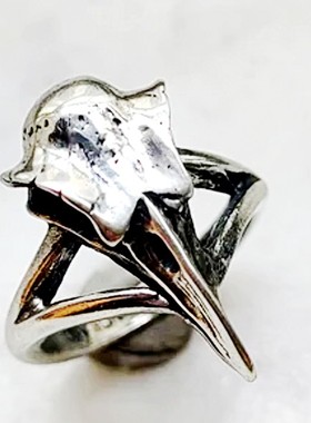 英国A牌渡鸦骷髅头哥特风戒指