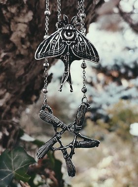 哥特月光飞蛾暗夜摇滚朋克项链