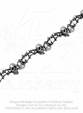 Alchemy Gothic A103 NO MAN'S LAND 骷髅头带刺铁丝龙虾扣手链