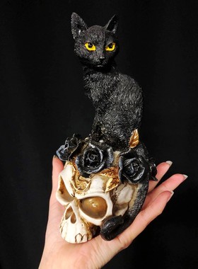鬼魂黑猫骷髅摆件英国