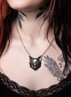 Alchemy暗黑哥特P988 Mystic Moon Cat神秘月亮猫复古月光石项链