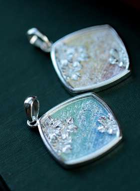 纯银高温珐琅樱花吊坠手工