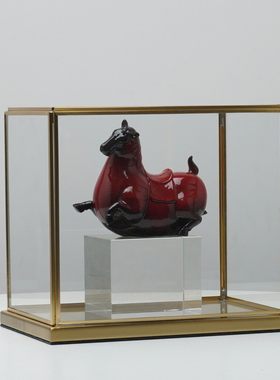 新中式红色马摆件玻璃展示柜装饰品家居办公室客厅玄关招财装饰品