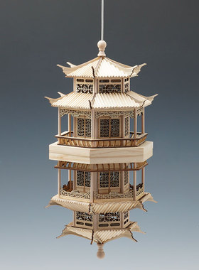 创意双层凉亭镜像木雕