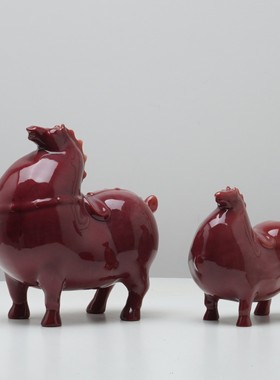 新中式红色创意马造型装饰摆件