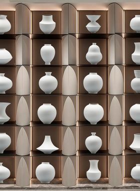 现代新中式陶瓷花瓶装饰摆件客厅书房艺术白色博古架酒柜软装饰品