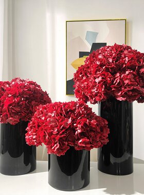红色新年绣球花仿真花艺新中式家居装饰品摆件客厅玄关永生花绿植