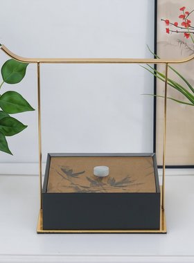 新中式复古木质装饰摆件样板间客厅玄关竹子图案收纳首饰盒高级感