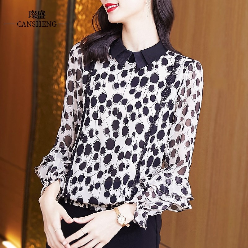 春秋扎染百搭洋气雪纺衫新款衬衫 璨盛蕾丝衫/雪纺衫